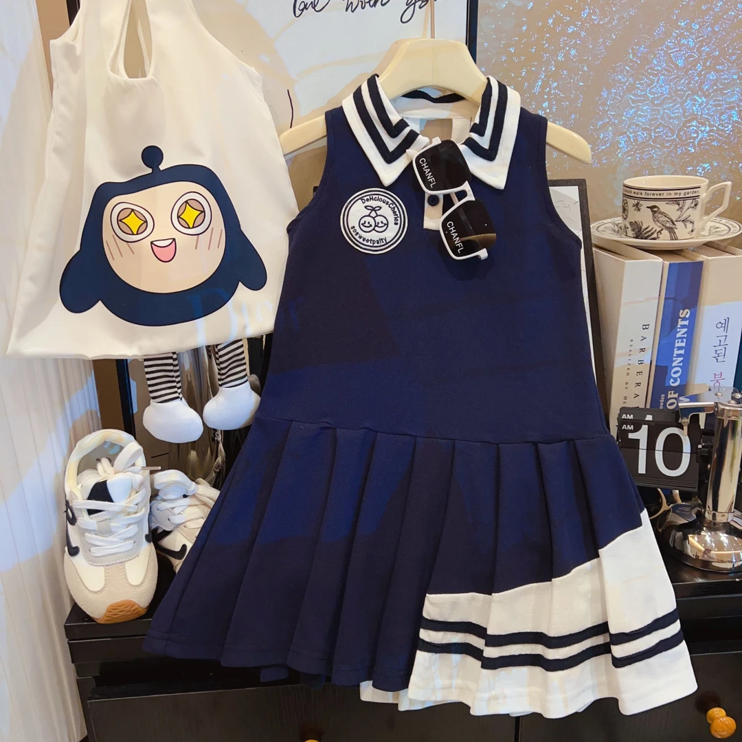 【韩妈定制】送包包 女童连衣裙夏季中大童学院风蝴蝶结polo裙