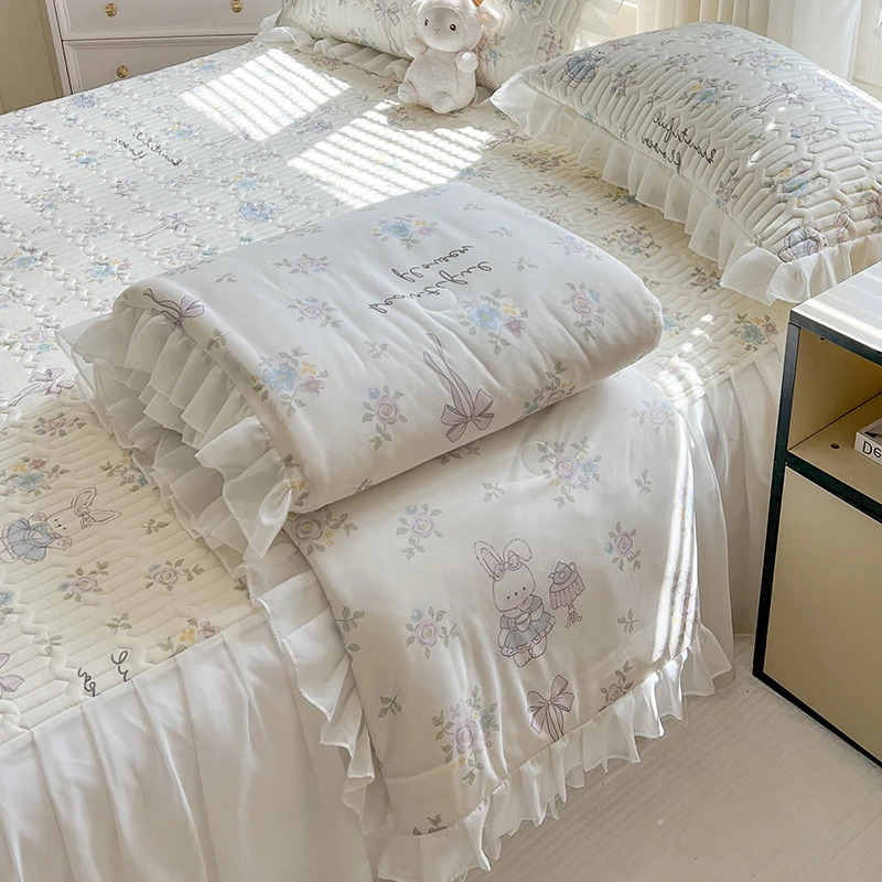 夏季冰丝夏凉被四件套床裙款空调被乳胶凉席三件套2025新款可机洗