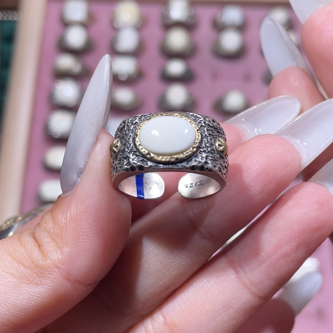 琥珀银S925镶嵌戒指