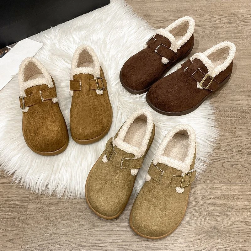 卓诗尼【4折断码】2025年秋冬季新款小众设计感加绒勃肯棉鞋时同款