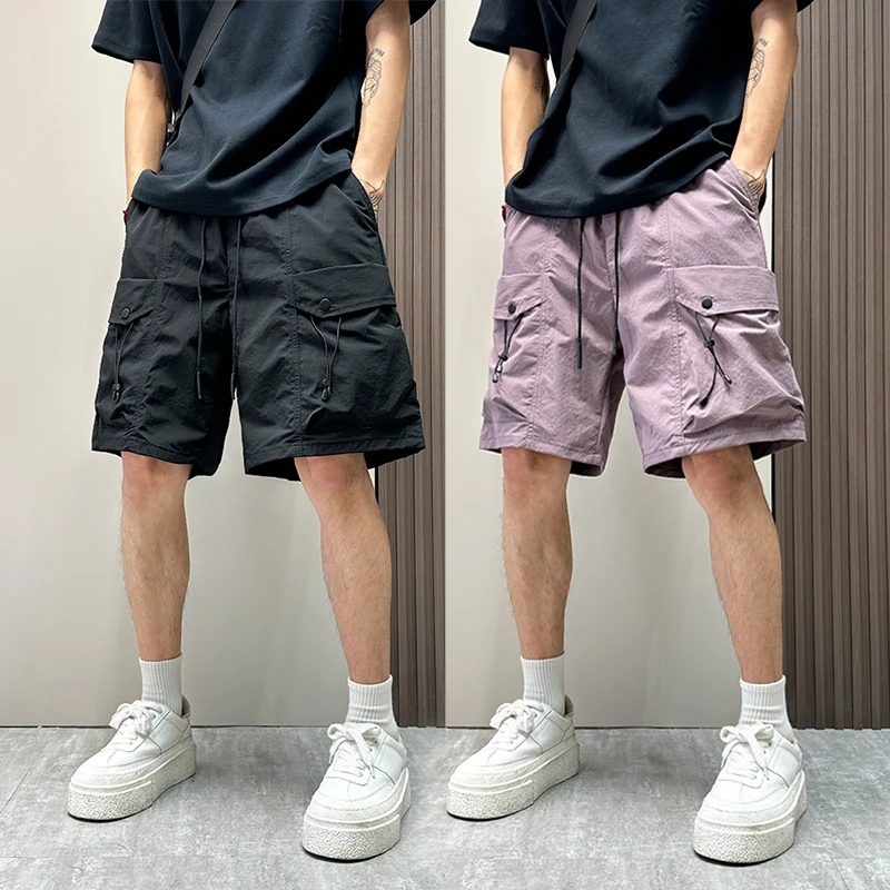 夏季新款拉链口袋工装短裤男士纯色高级感宽松户外速干运动五分裤