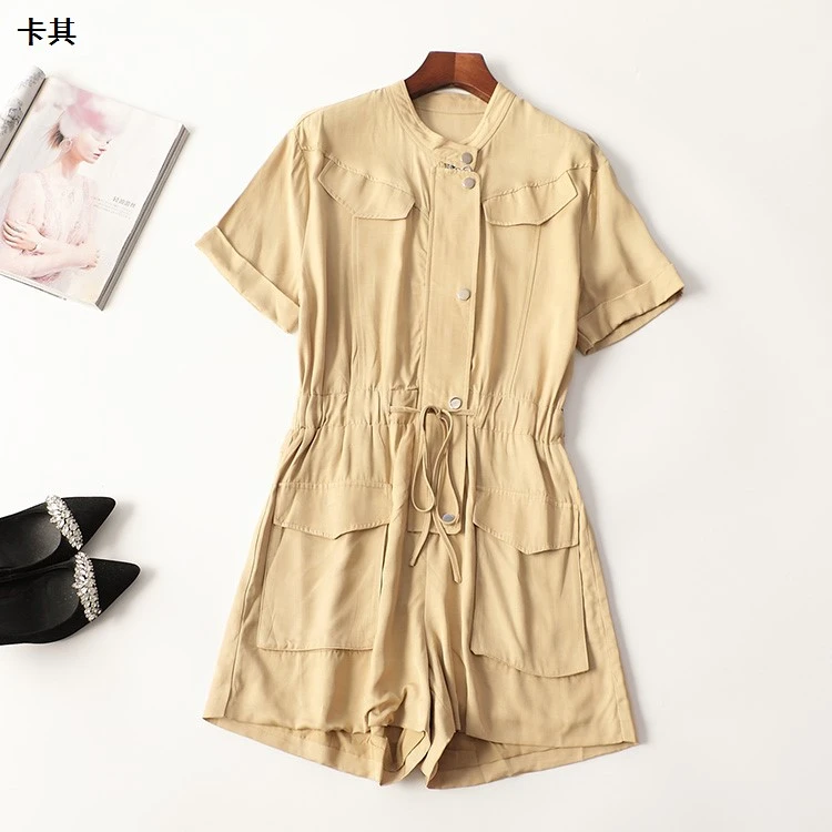 410958夏长款短袖立领连体裤