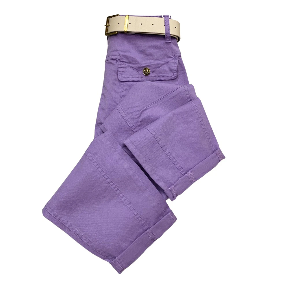 T8771新款后兜纽扣牛仔工装老爹裤（带腰带样式随机）显瘦时尚