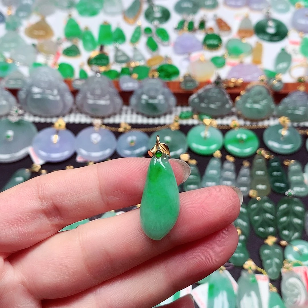 翡翠18K金镶嵌吊坠(不含链)天然翡翠A货