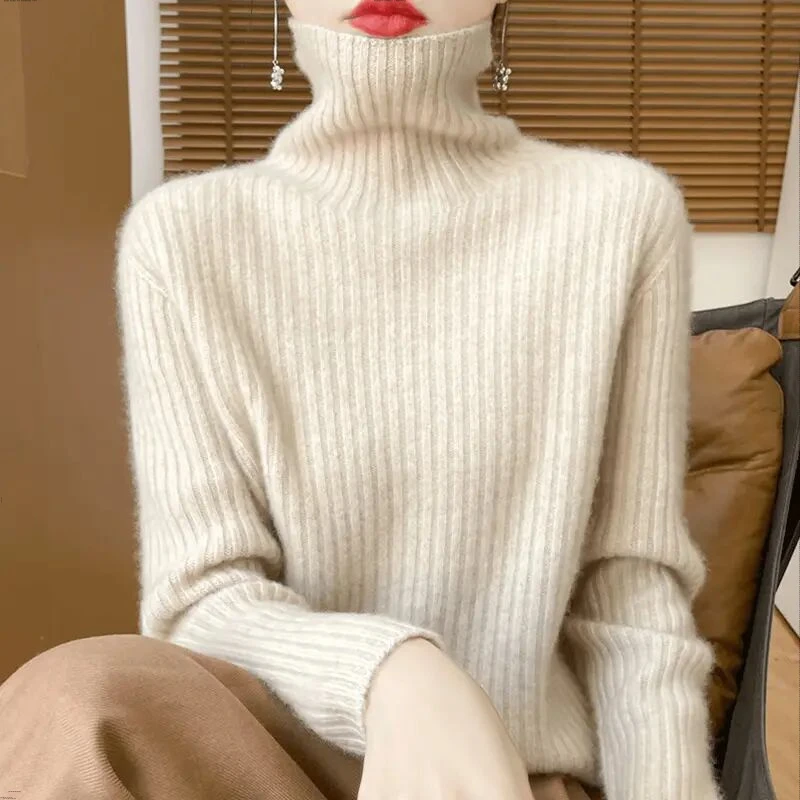 抽条针织毛衣女2025秋冬新款加厚高领百搭长袖宽松时尚内搭打底衫