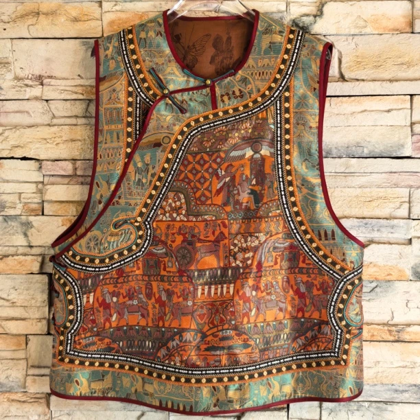 新款蜀锦新中式复古国风女马甲中国风百搭无袖汉服四季可穿休闲