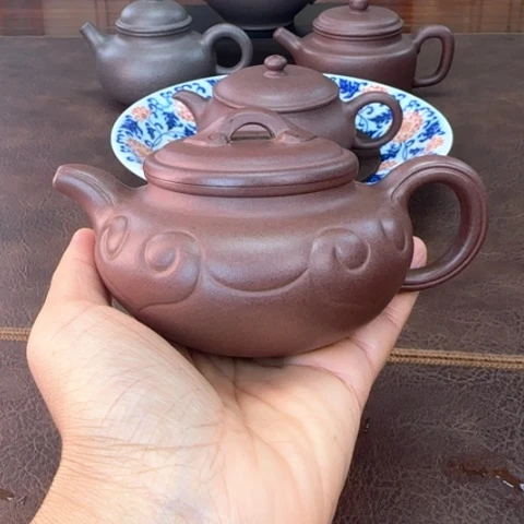 好***安紫砂茶壶仿古如意
