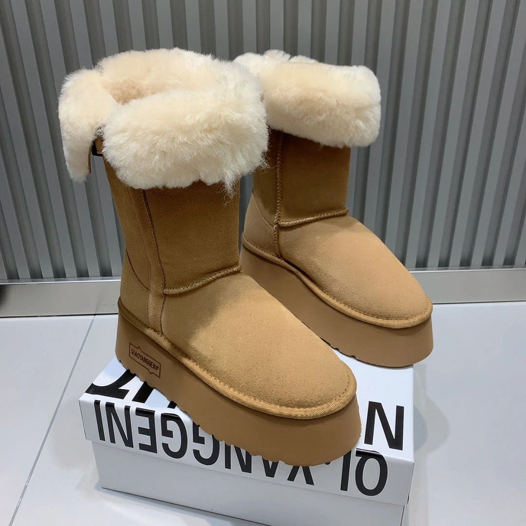 大金波哥大码女鞋685-1韩版时尚4厘米厚底 牛反绒皮高筒雪地靴