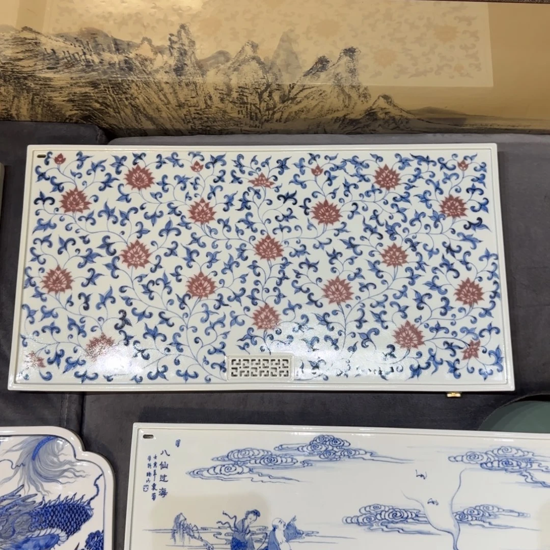 名窑口 青花釉里红茶盘放漏