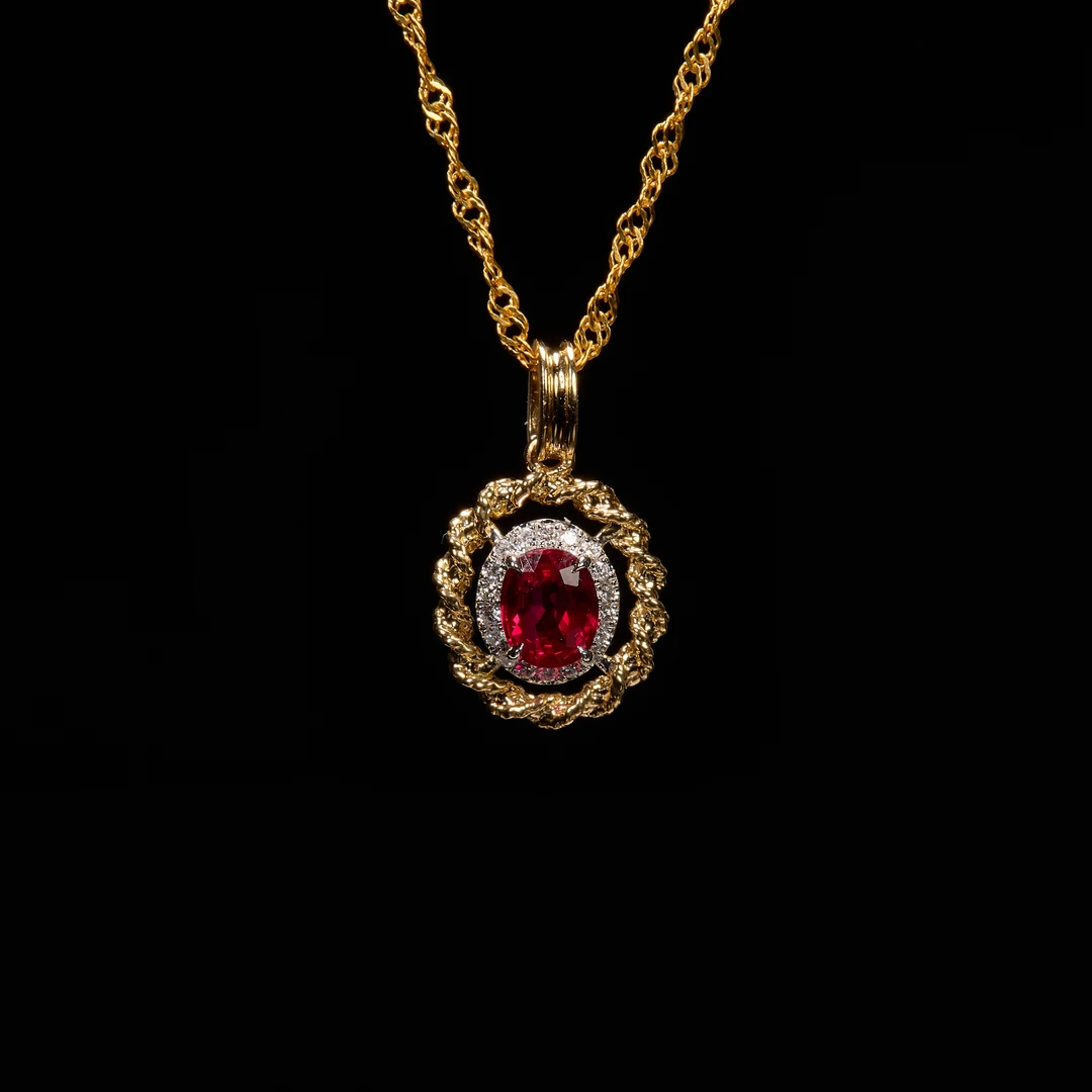 如苑珠宝18K金红宝石吊坠/0.45ct+/GUILD/鸽血红/无烧