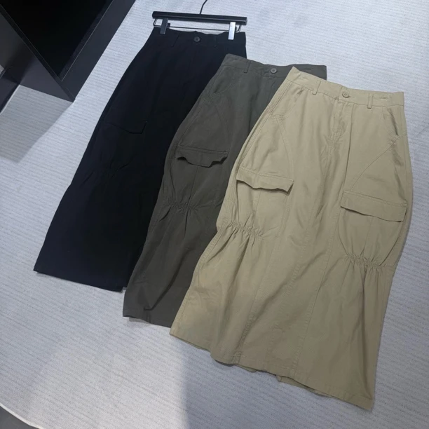 KW【巴黎旧梦】南油欧货设计师款复古中长款纯色通勤显瘦半身裙女