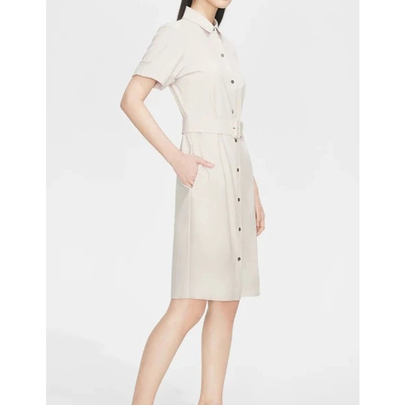 原厂孤品特价清！单排扣腰带衬衫领连衣裙R180