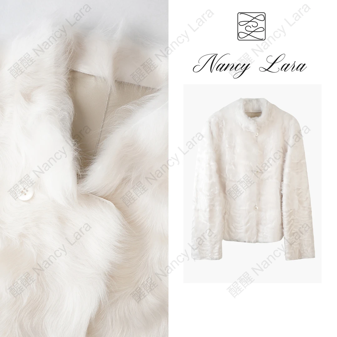 Nancy Lara 雪融云朵长款珍珠白小湖羊皮草 NL885X2570