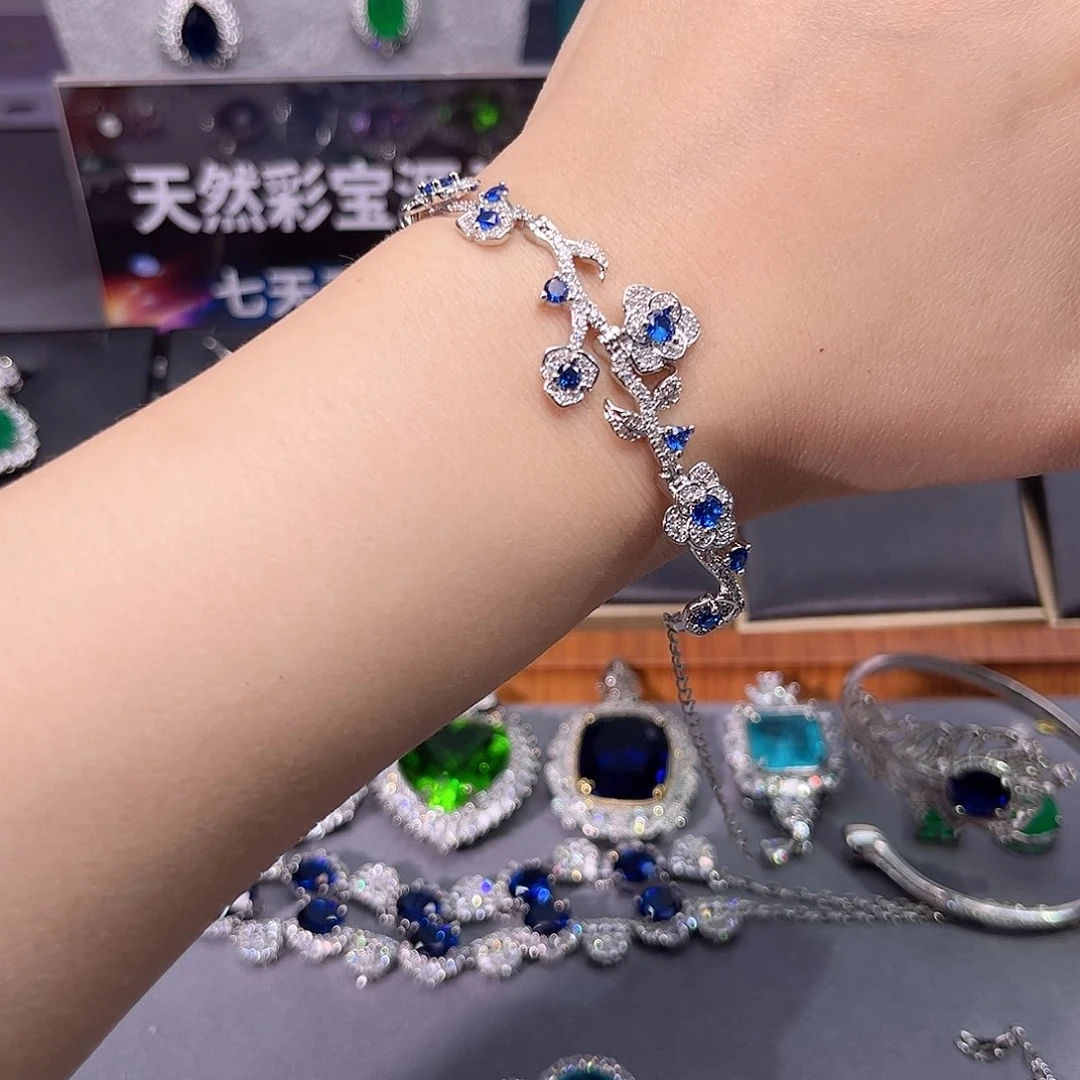 蓝宝石戒指银S925镶嵌前面手链