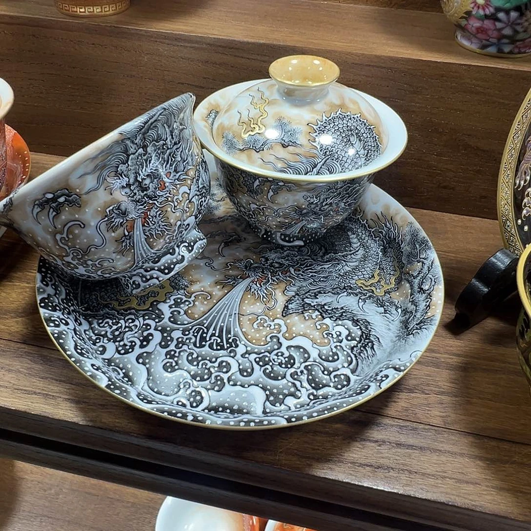 赭色墨龙三件套茶器套组