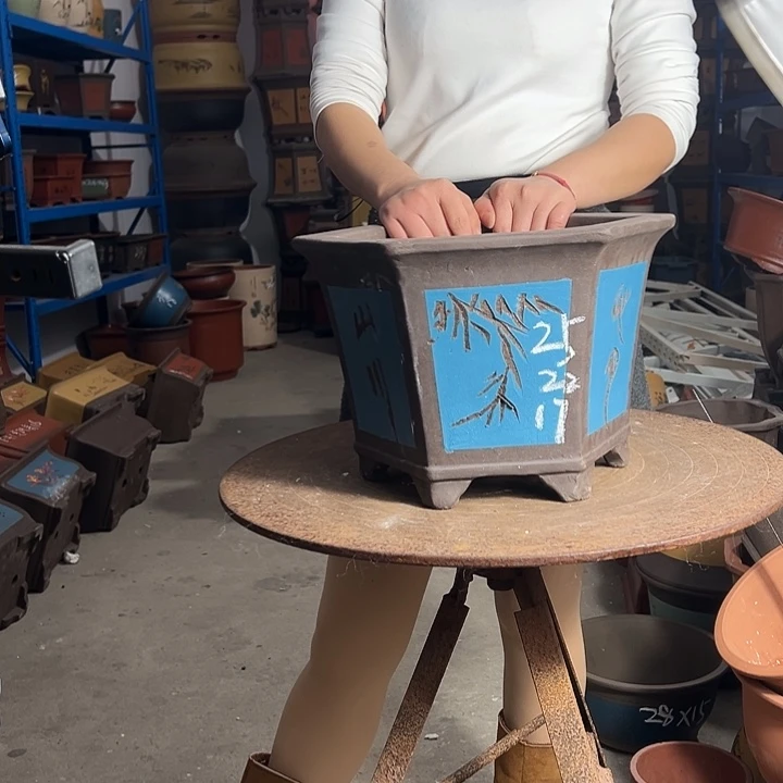 25蓝六方花盆花盆花盆