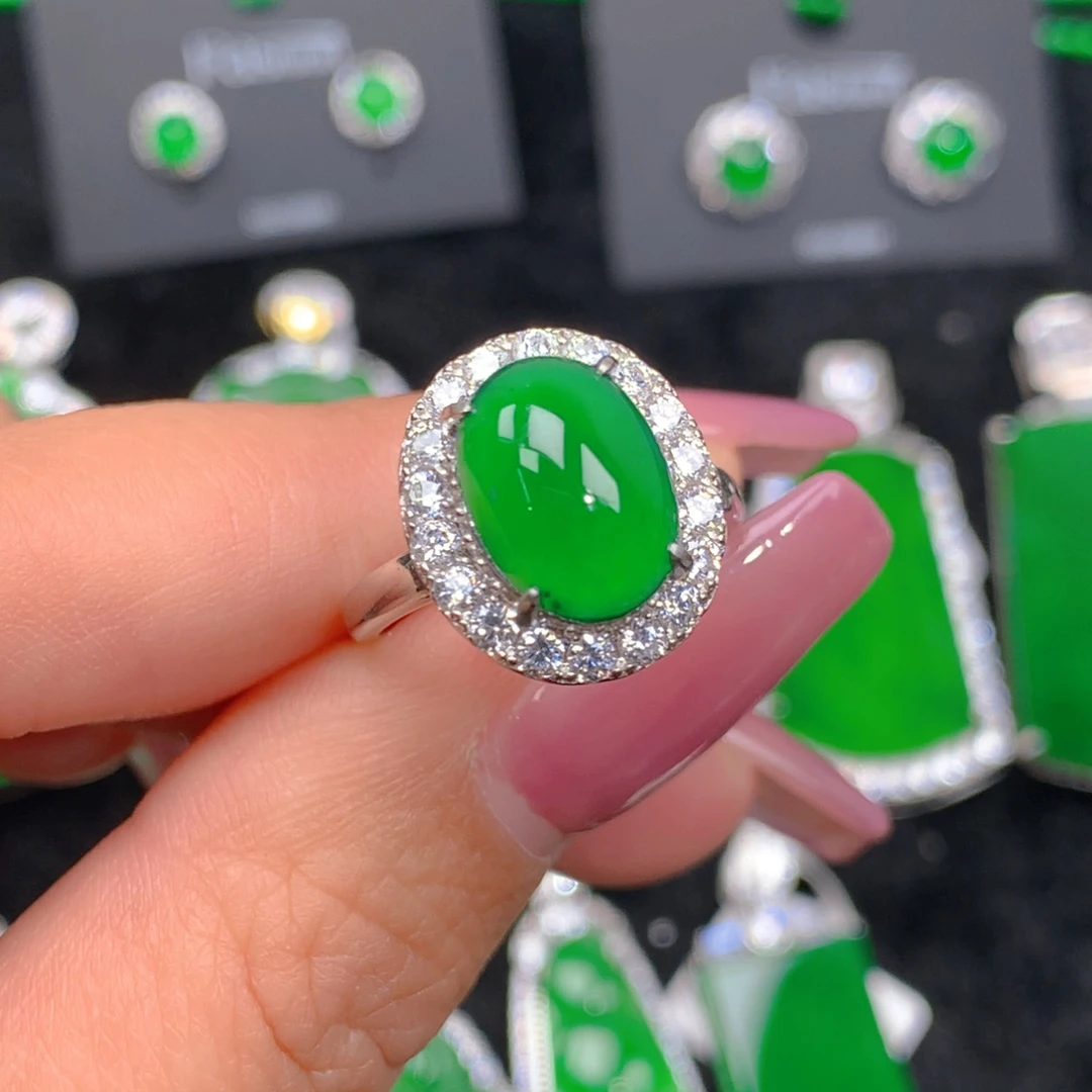 翡翠戒指银S925镶嵌翡翠