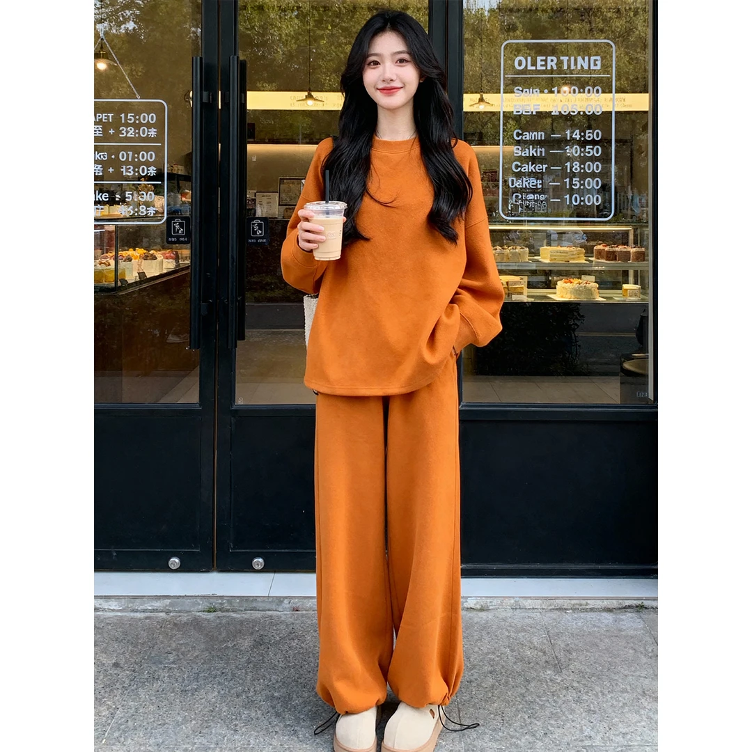 宽松慵懒加厚保暖套头卫衣阔腿裤2025年冬季高级感休闲时尚套装女