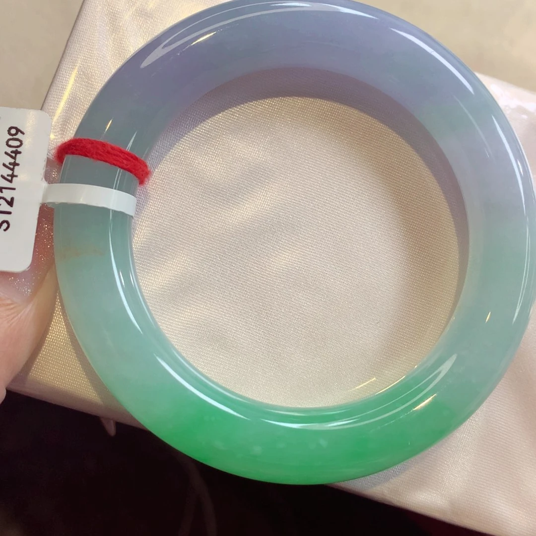 未镶嵌手镯翡翠55圆条冰胶春彩（53号）