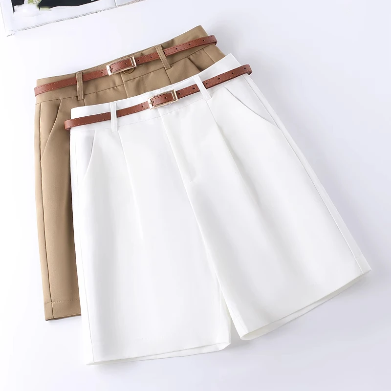 拉夏贝尔气质西装短裤女夏季薄款2025新款高腰a字四分阔腿休闲裤