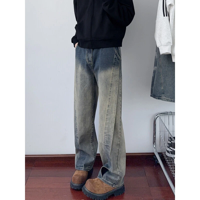 美式ins高街宽松直筒个性牛仔裤春季新款青年潮流百搭水洗裤子男