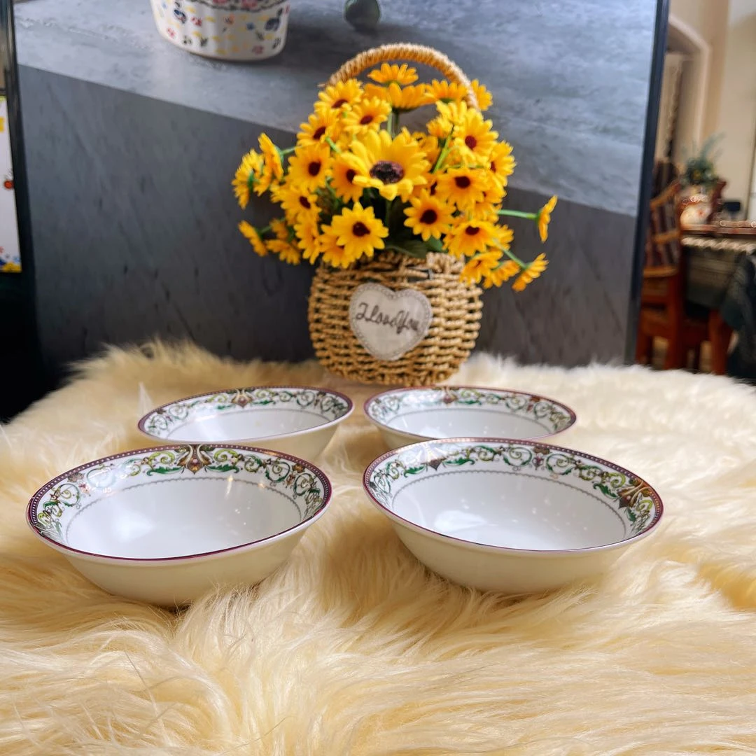 阿勒玛 新疆包邮 【金边5.5圆斗碗】手绘过滤茶壶创意陶瓷欧式4个