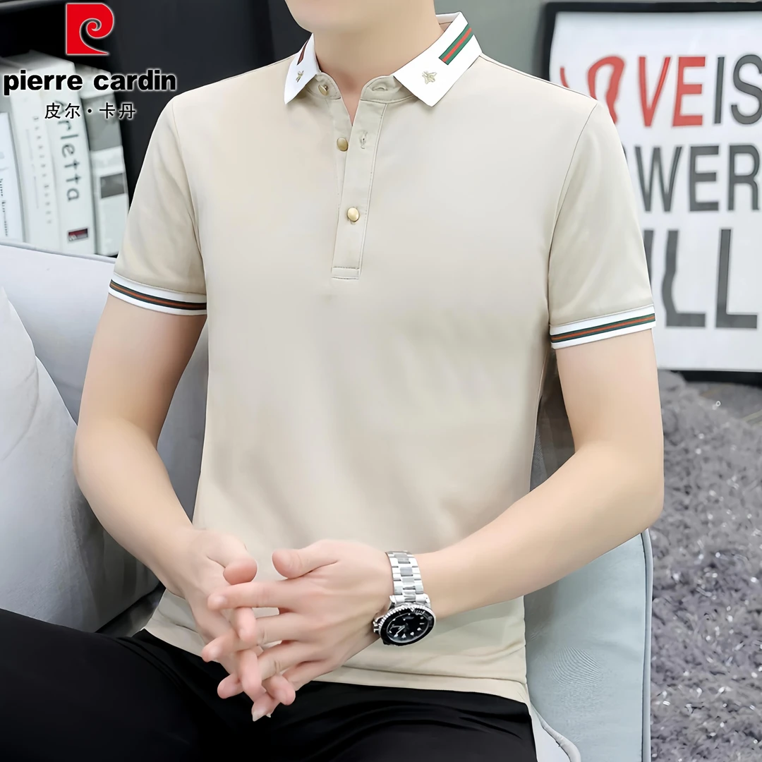 皮尔卡丹夏季新款POLO衫短袖t恤男士翻领冰丝时尚高端简约休闲风