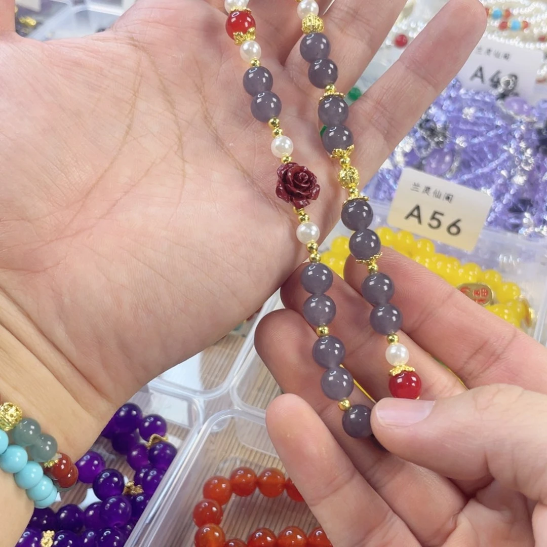 檀香紫檀（小叶紫檀）手串银S925镀金镶嵌