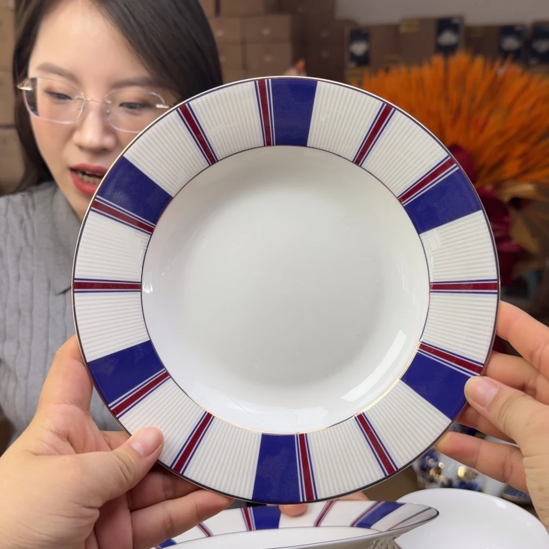 骨瓷高骨骨瓷8英寸汤盘20厘米2个外贸骨瓷