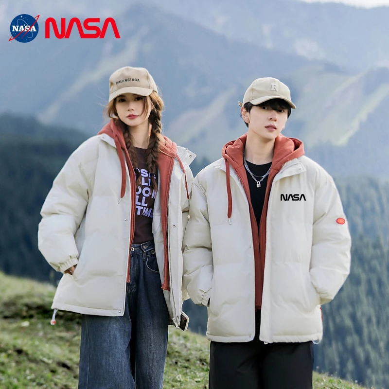 NASA【高端绣花】棉服棉衣男女港风宽松假两件连帽情侣外套潮牌加厚