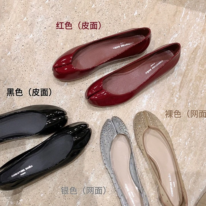 【苏茵茵】联名款~红底tabi网纱水钻内增高分趾单鞋女猪蹄鞋同款