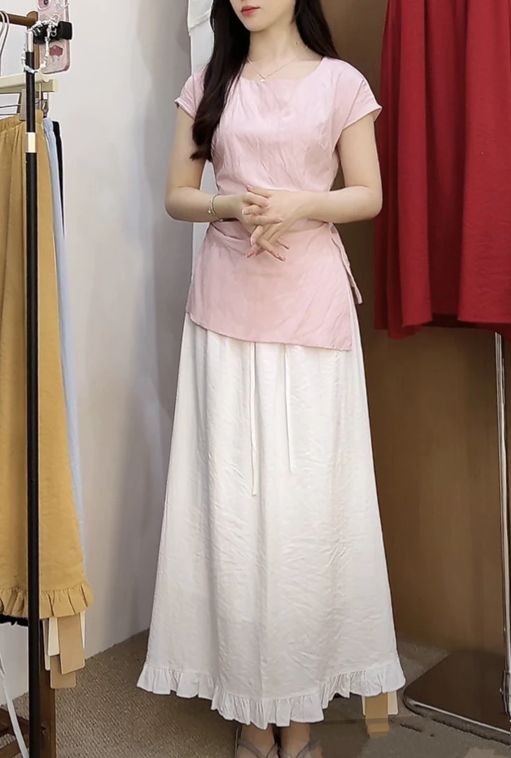 MEENI（501#）极简文艺百搭花边半裙kc