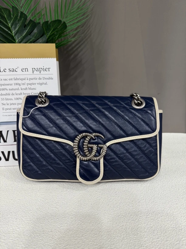 95新 GUCCI/古驰 古驰29马蒙蓝拼白链条单肩斜挎包