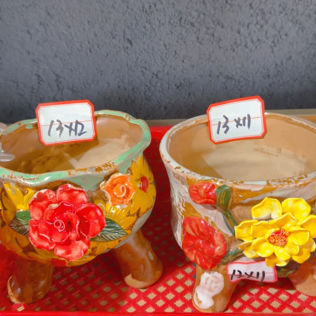 紫砂花盆粗陶精雕