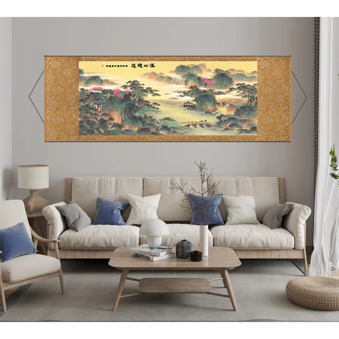 C《溪山隐逸》横幅书房茶室玄关中式挂画文化创意画