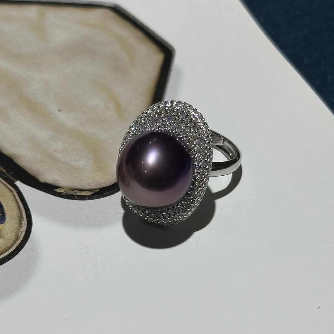 珍珠戒指  日本紫色珠珠元宝戒指 1m左右 ZB251144