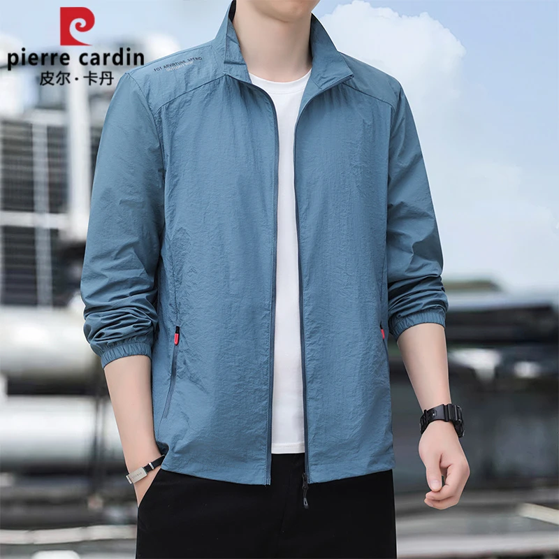 皮尔卡丹新款夏季外套户外防紫外线透气立领时尚皮肤衣男装防晒衣