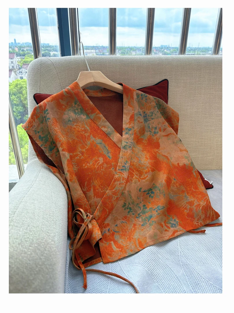 DY2488樱美嘉璐璐推荐100桑蚕丝夏季新款短款减龄显瘦上衣新中式