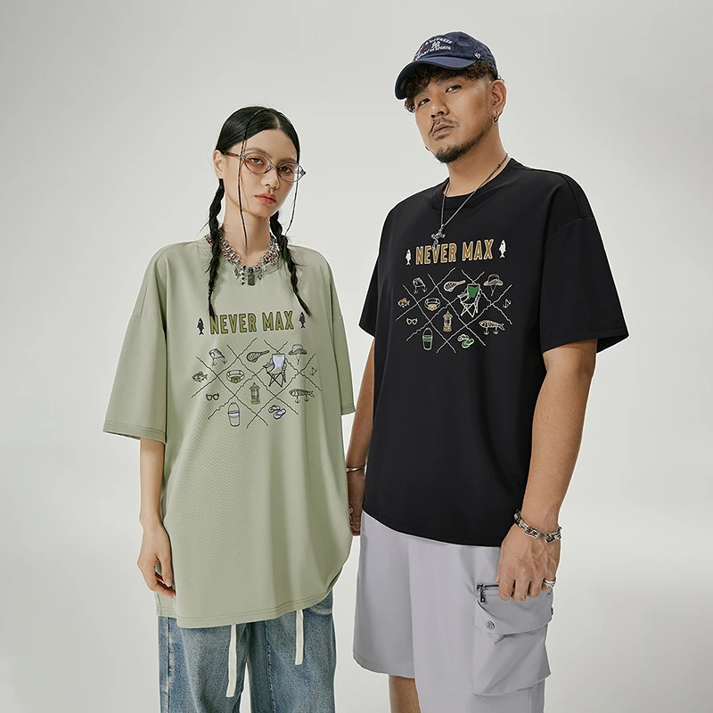 NMAX大码潮牌男装25年夏趣味露营印花短袖T恤透气情侣上衣FNT145