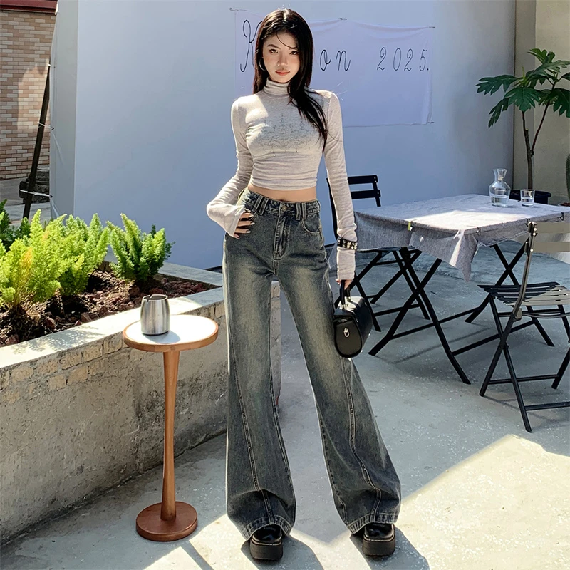 复古蓝微喇牛仔裤女爆款2025春秋新款高腰显瘦梨形身材时尚马蹄裤