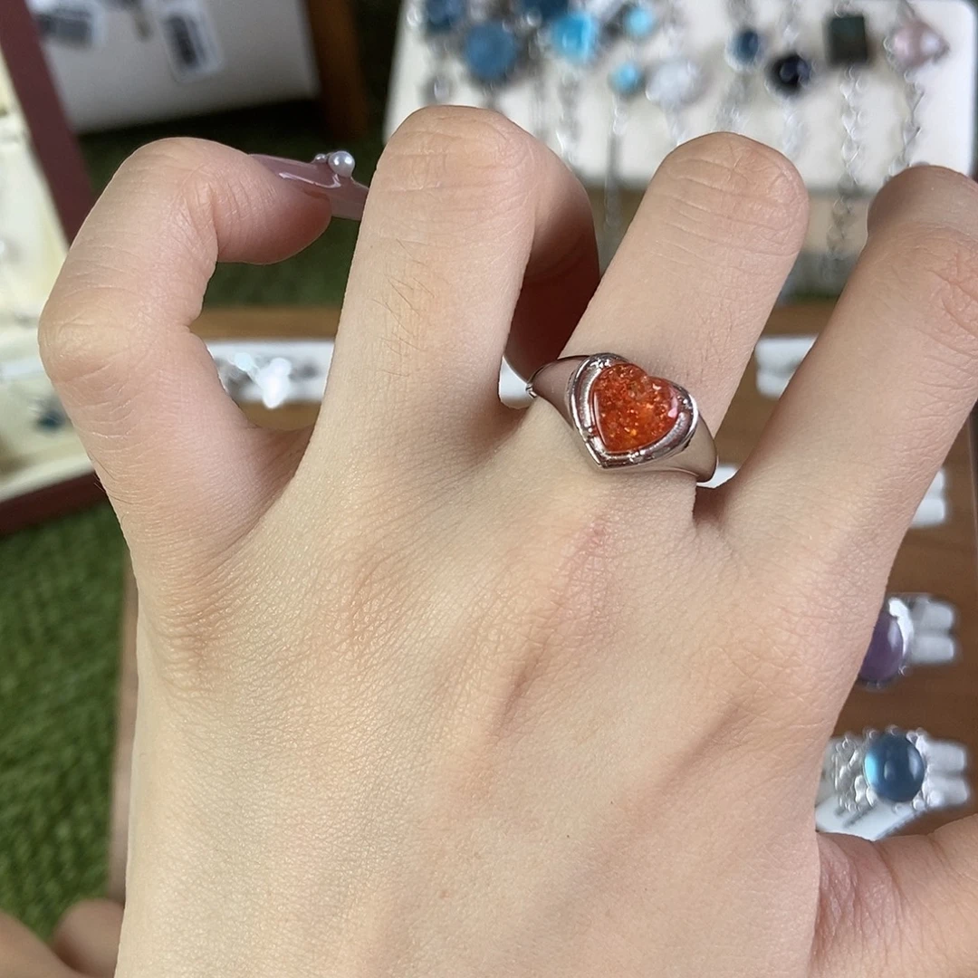 呆***呆银S925镶嵌戒指烟晶金太阳韩系