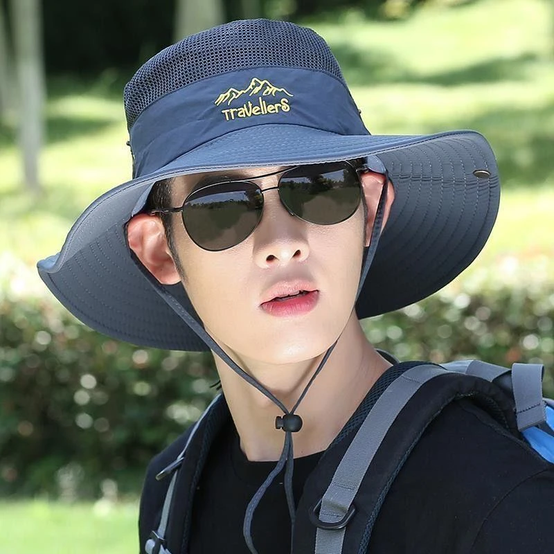 防晒帽子男士钓鱼帽夏季渔夫帽户外登山太阳帽遮脸防紫外线遮阳帽