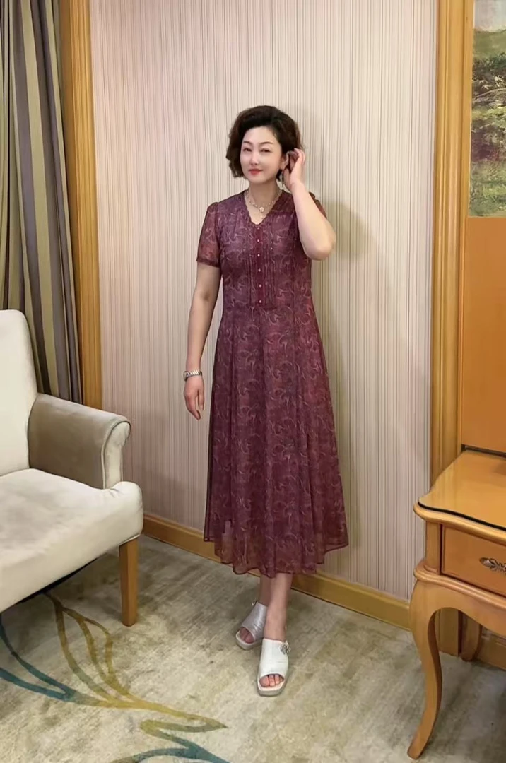 2025款舒适时尚雪纺纱连衣裙7618