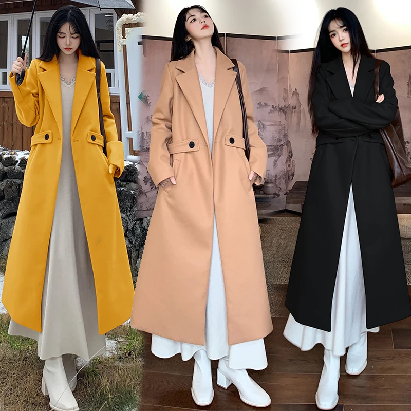 实拍！赫本风收腰呢子大衣外套2025秋冬新款修身显瘦长款西装外套