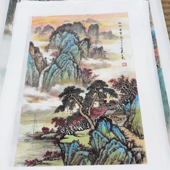 国画花鸟等图案三开