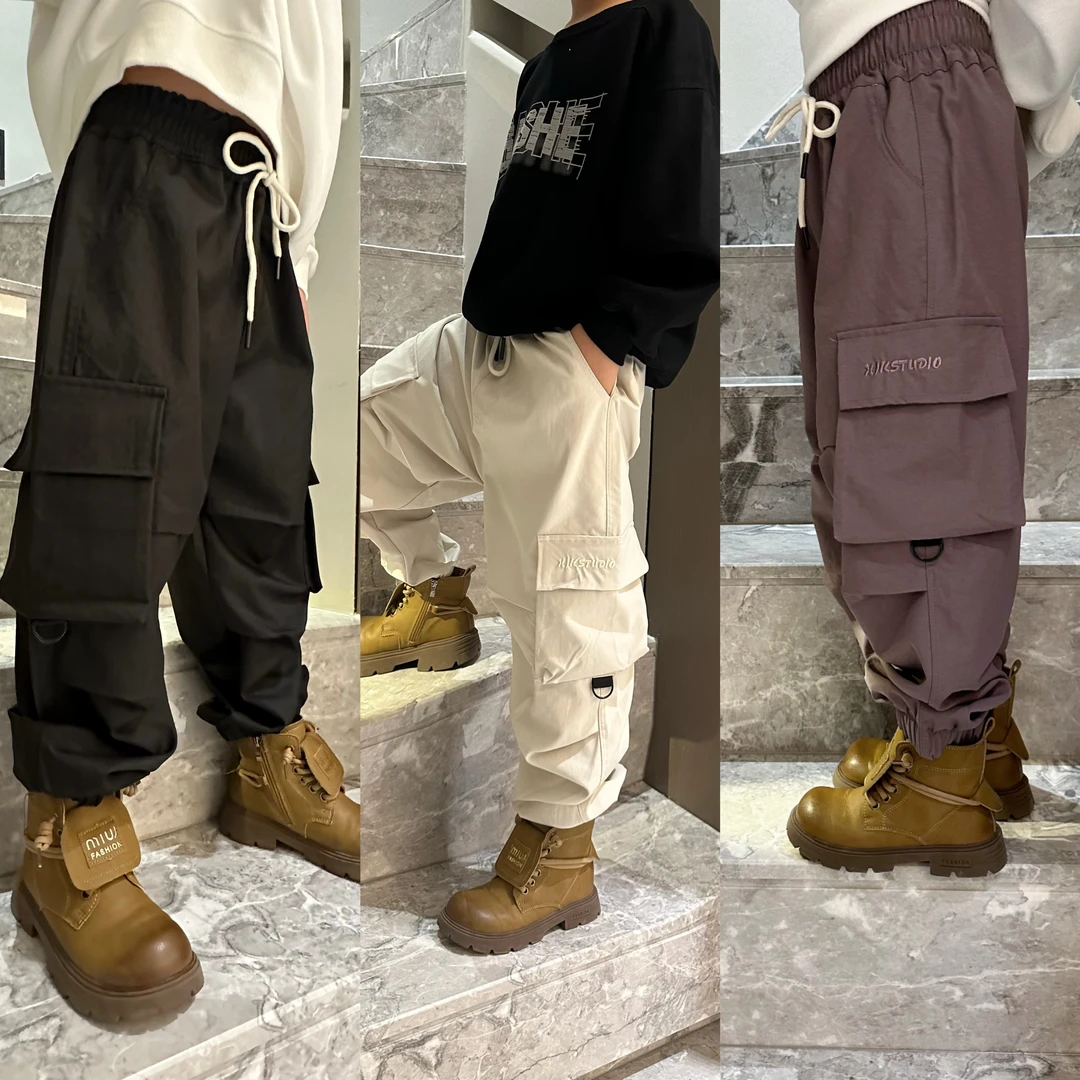 【4503】25年中大童儿童春季新款潮流范大口袋工装裤