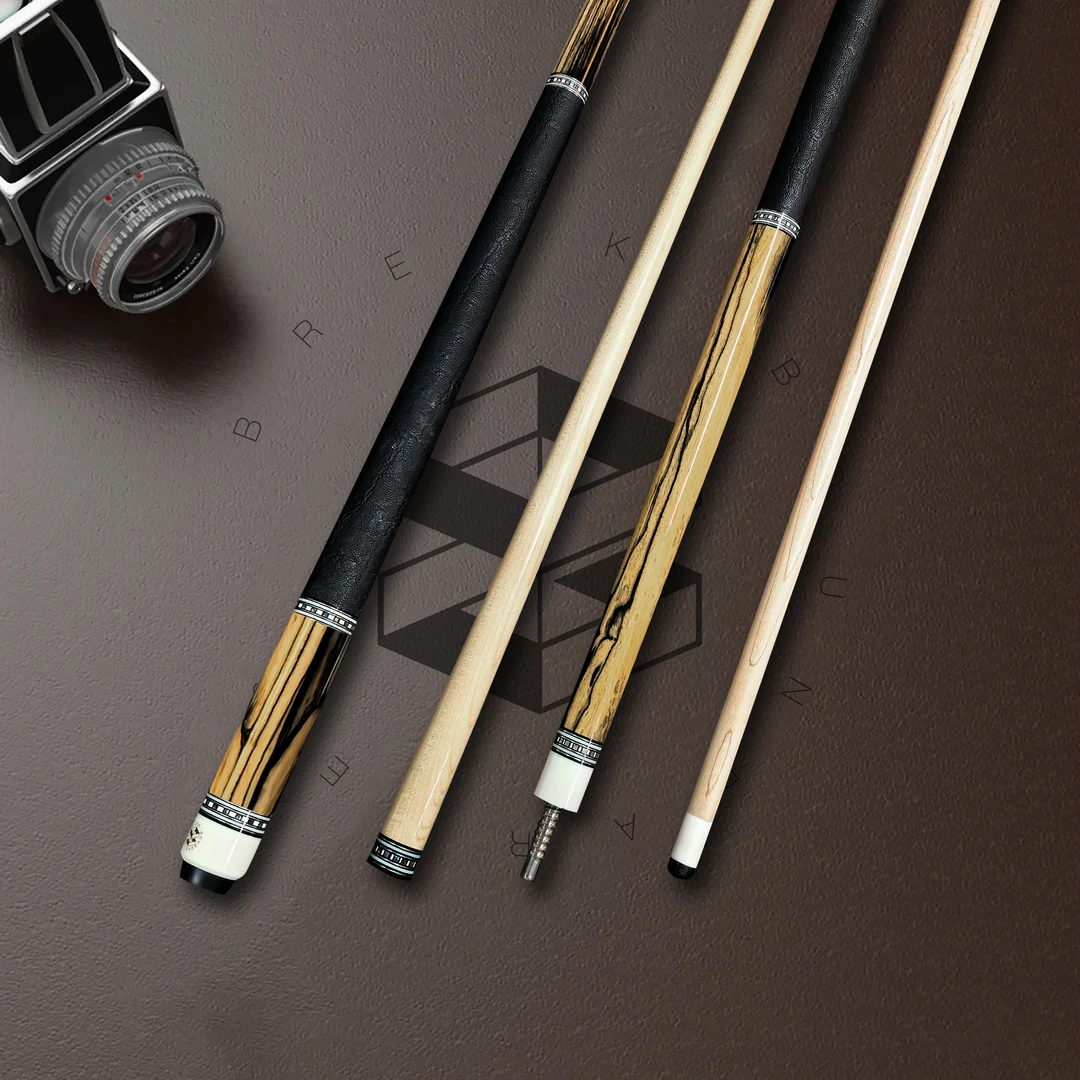 【金标】黑白檀皮把一段式鲍鱼贝镶嵌环碳管前肢大头杆台球杆