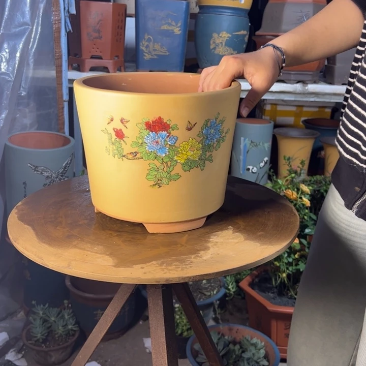 宜兴紫砂花盆花开富贵特大号