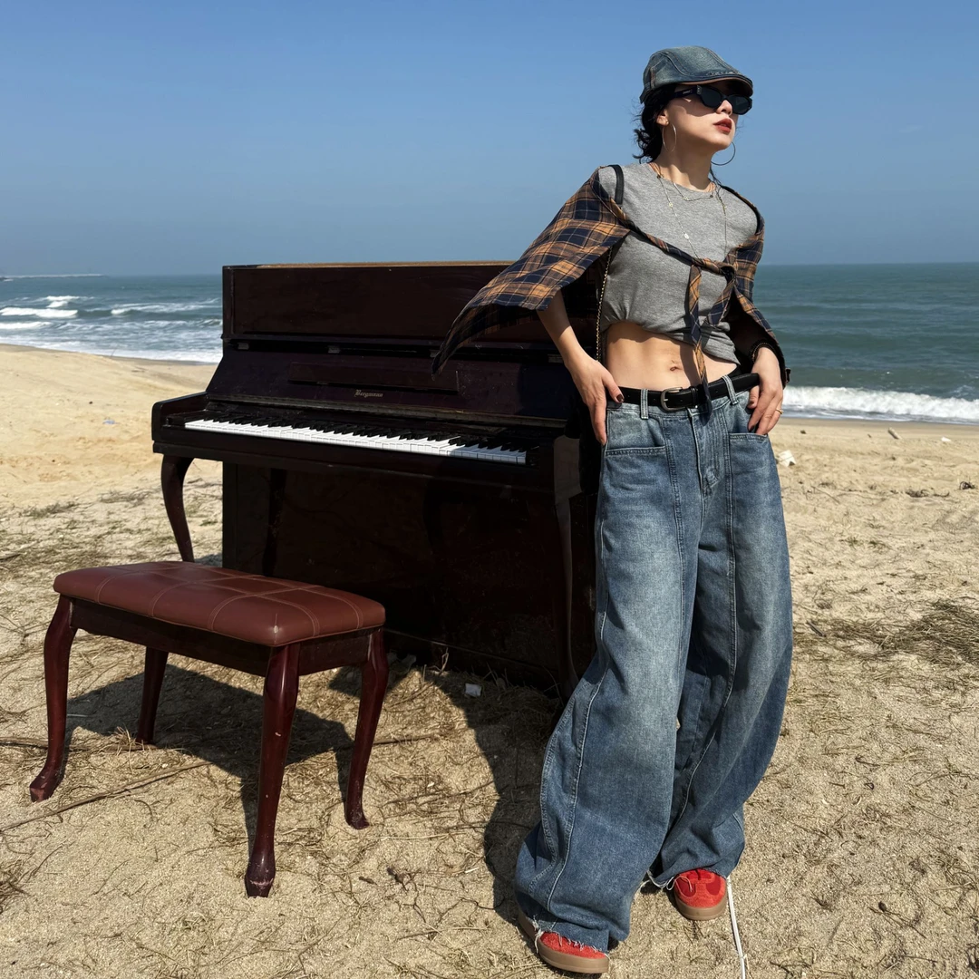 独特超好看慵懒松弛感高腰牛仔裤女春秋款休闲宽松镰刀裤香蕉长裤