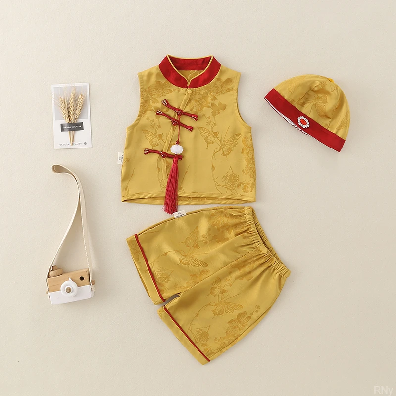 夏季生日服装礼服A类国风洋气无袖套装男童婴儿宝宝周岁服装礼服